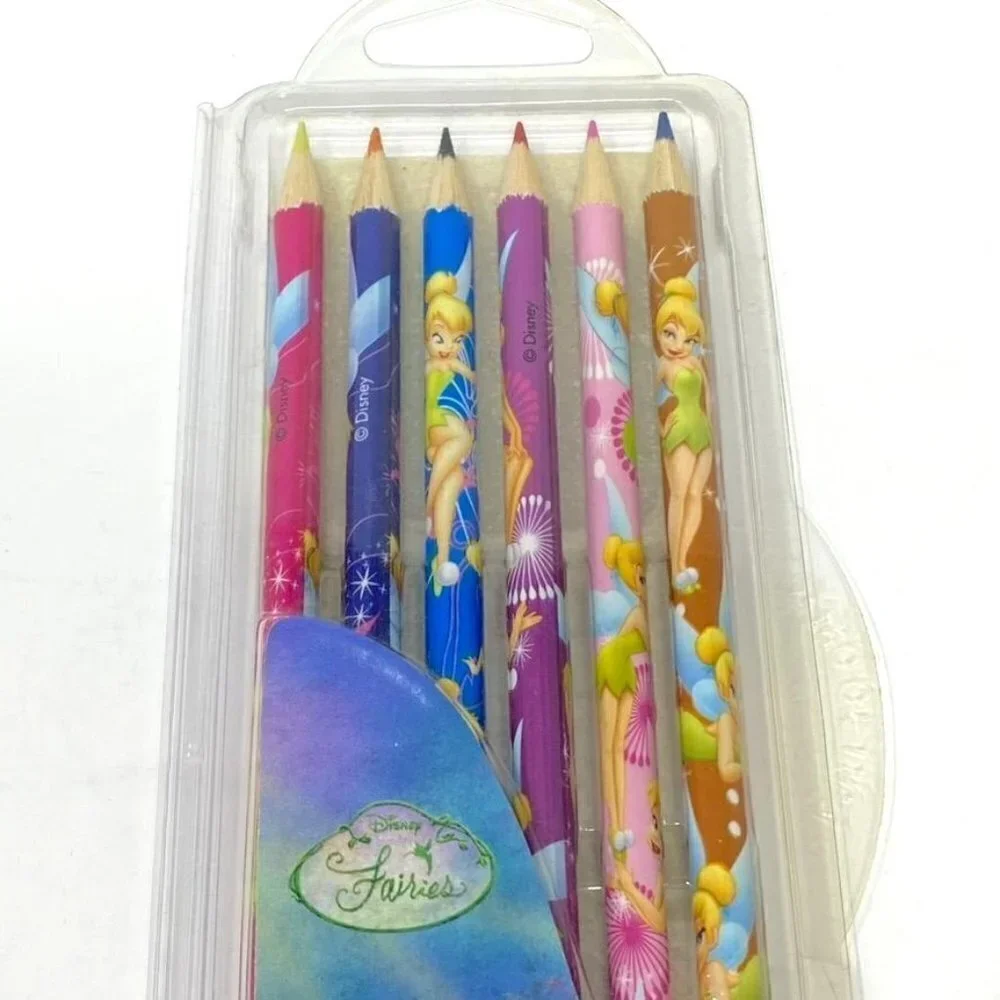 Disney Fairies Tinker Bell Set Sticky Notes Glitter Tattoos Color Pencils